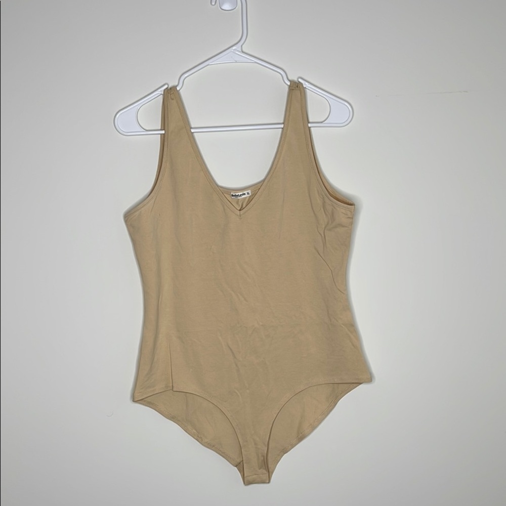 Tan Sleeveless Bodysuit with Scoop Neckline